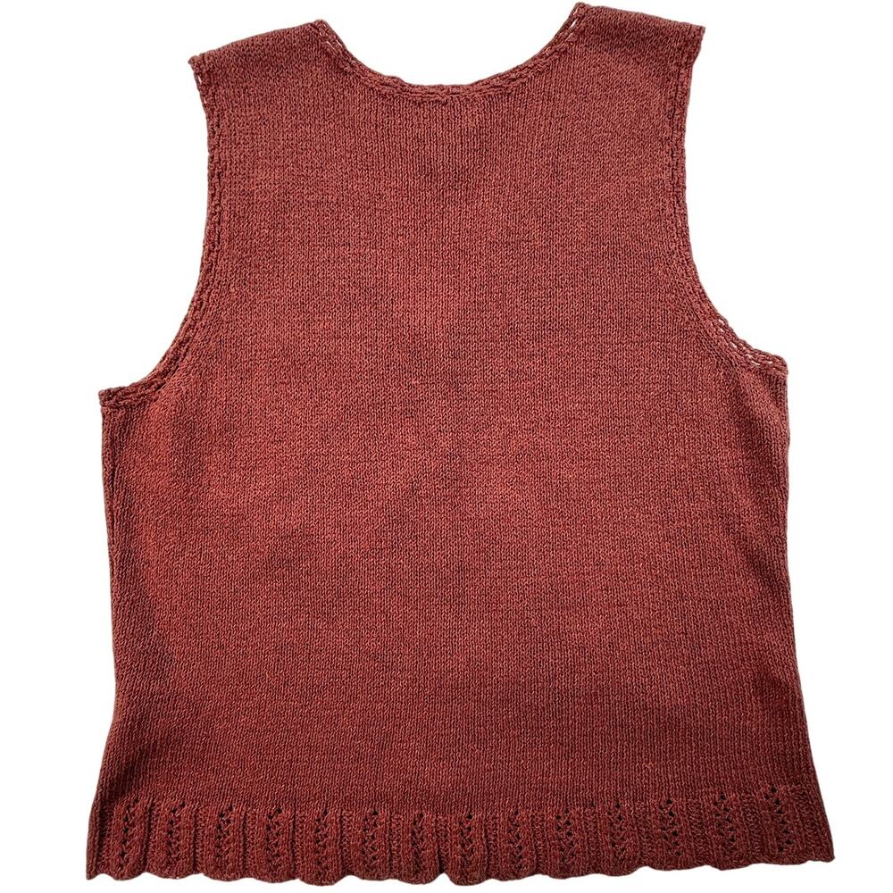 VINTAGE SIGRID OLSEN Sport Knit Sweater Vest Embroidered Ramie Cotton Wool SZ M - Picture 2 of 8